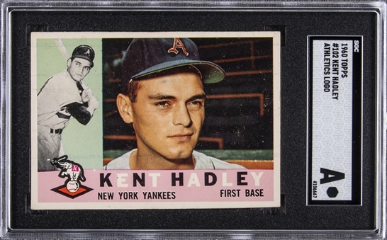 1960 Topps #102 Kent Hadley, Impossibly Rare "As" Variation Card – SGC Authentic